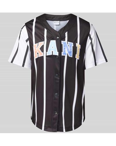 Karlkani T-Shirt mit durchgehender Druckknopfleiste - Schwarz