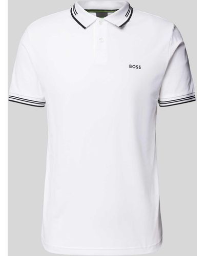 BOSS Slim Fit Poloshirt mit Label-Print Modell 'Paul' - Weiß