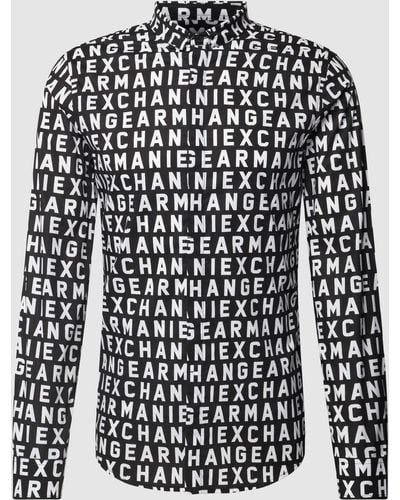 Armani Exchange Slim Fit Vrijetijdsoverhemd Met All-over Labelmotief - Wit