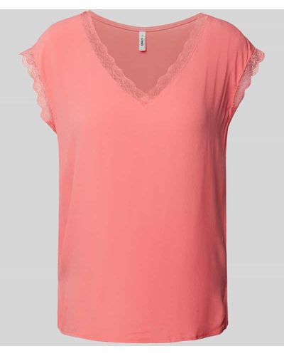 ONLY T-Shirt mit Spitzenbesatz Modell 'JASMINA' - Pink