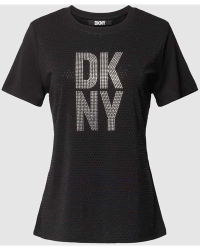 DKNY T-Shirt mit Logo-Ziersteinbesatz - Schwarz