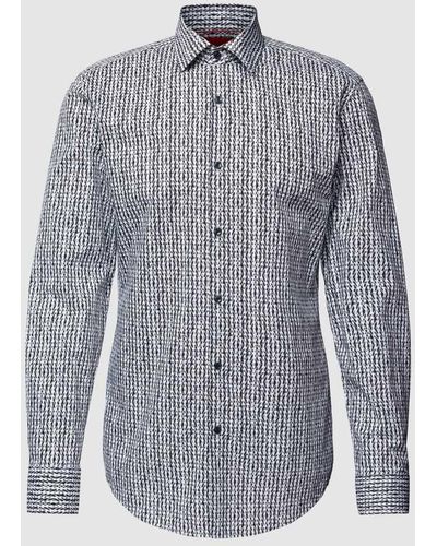 HUGO Slim Fit Business-Hemd mit Allover-Muster Modell 'Kenno' - Blau
