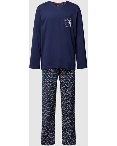 Tom Tailor Pyjama mit Motiv-Print Modell 'XMAS' - Blau