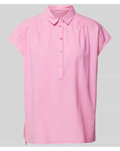 Milano Italy Bluse aus Baumwoll-Leinen-Mix in unifarbenem Design - Pink