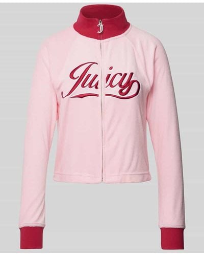 Juicy Couture Cropped Sweatjacke mit Eingrifftaschen Modell 'LELU RETRO' - Pink