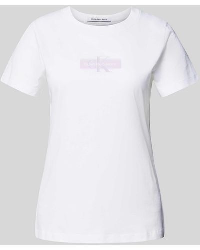 Calvin Klein Slim Fit T-Shirt mit Label-Print Modell 'MONOLOGO' - Weiß