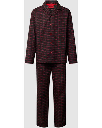 HUGO Pyjama Met All-over Labeldetails - Rood