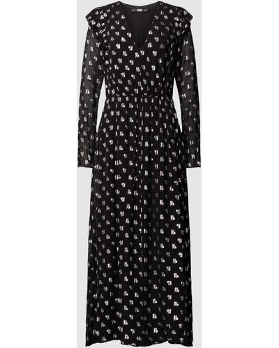 Karl Lagerfeld Midi-jurk Met All-over Motief - Zwart