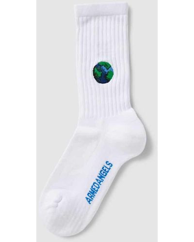 ARMEDANGELS Socken mit Motiv-Stitching Modell 'Saamus World' - Weiß
