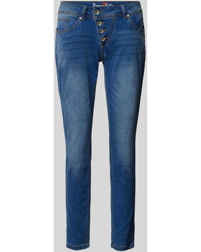 Buena Vista Slim Fit Jeans Met Asymmetrische Knoopsluiting - Blauw