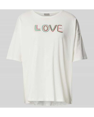 Fransa Oversized T-Shirt mit Statement-Stitching Modell 'Koko' - Weiß