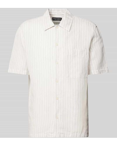 Marc O' Polo Regular Fit Leinenhemd mit Streifenmuster - Weiß