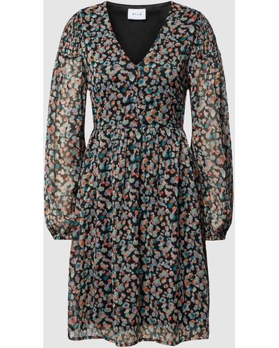 Vila Knielanges Kleid mit Allover-Muster Modell 'FALIA' - Grau