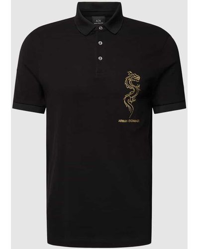 Armani Exchange Poloshirt mit Motiv-Stitching Modell 'Chinese Dragon' - Schwarz