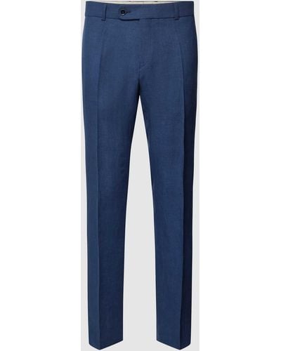 Carl Gross Slim Fit Anzughose aus Leinen mit Bügelfalten Modell 'Tomte' - Blau