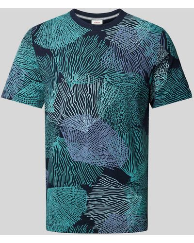 s.Oliver RED LABEL T-Shirt mit Allover-Print Modell 'Big Coral' - Blau