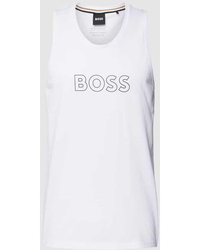 BOSS Tanktop mit Label-Print Modell 'Beach' - Weiß