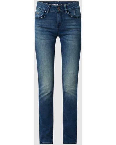 Garcia Curved Slim Fit High Waist Jeans mit Stretch-Anteil Modell 'Caro' - Blau