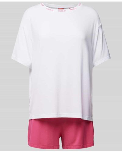 HUGO Pyjama mit Label-Print Modell 'UNITE' - Weiß