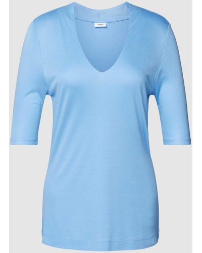 S.oliver T-Shirt aus Viskose mit V-Ausschnitt - Blau