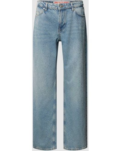 ONLY Wide Fit Jeans Met All-over Siersteentjes - Blauw