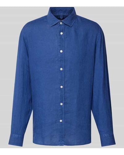Mango Regular Fit Leinenhemd mit Kentkragen Modell 'AVISPAG' - Blau