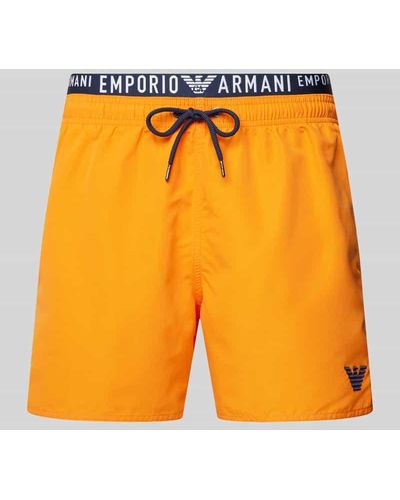 Emporio Armani Badehose mit elastischem Logo-Bund - Orange