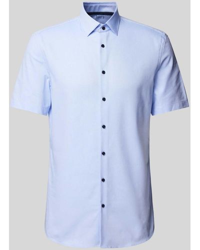 Jake*s Kleingemustertes Slim Fit Business-Hemd mit Kentkragen - Blau