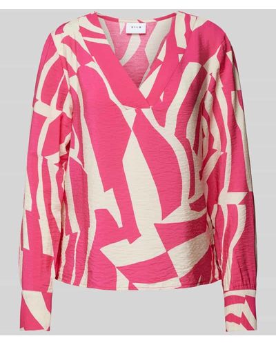 Vila Blusenshirt mit Allover-Muster Modell 'DOGMA' - Pink