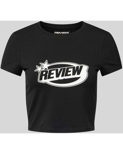 Review Cropped T-Shirt mit Label-Print - Schwarz