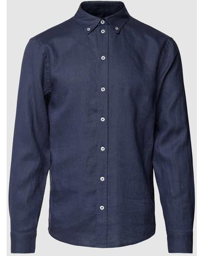 Mos Mosh Freizeithemd aus Leinen mit Button-Down-Kragen Modell 'Theo' - Blau
