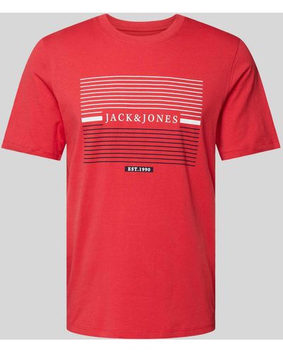 Jack & Jones T-Shirt mit Label-Print Modell 'CYRUS' - Rot