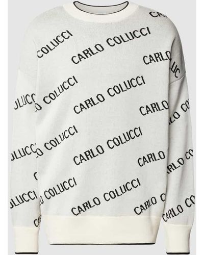 carlo colucci Strickpullover mit Allover-Label-Print - Grau