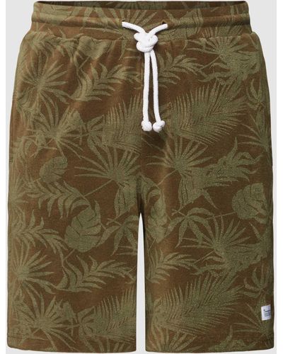 Knowledge Cotton Shorts mit Label-Patch Modell 'jaquard terry' - Grün