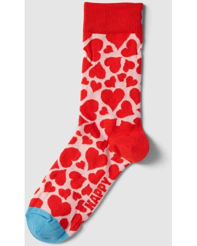 Happy Socks Socken im Allover-Look Modell 'HEART' - Rot