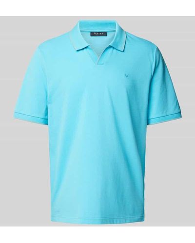 maerz muenchen Regular Fit Poloshirt mit V-Ausschnitt - Blau