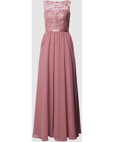 Luxuar Abendkleid mit floralem Stitching - Pink