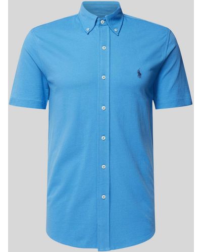 Polo Ralph Lauren Freizeit-Hemd mit Polokragen und unifarbenem Design - Blau