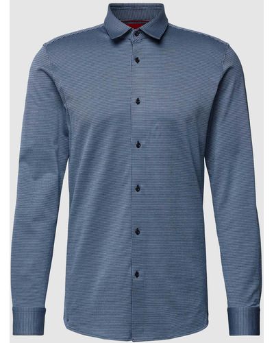 HUGO Slim Fit Zakelijk Overhemd Met All-over Motief - Blauw