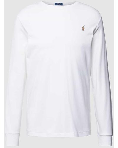 Polo Ralph Lauren Slim Fit Longsleeve mit Label-Stitching - Weiß