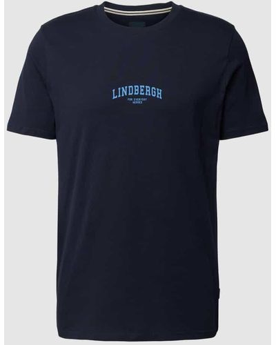 Lindbergh T-Shirt mit Label-Print und Rundhalsausschnitt - Blau