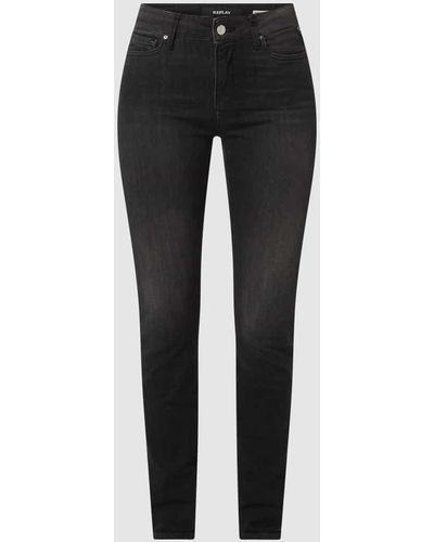 Replay Skinny Fit High Waist Jeans mit Stretch-Anteil Modell 'Luzien' - Schwarz