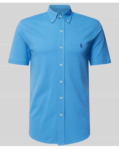 Polo Ralph Lauren Freizeit-Hemd mit Polokragen und unifarbenem Design - Blau