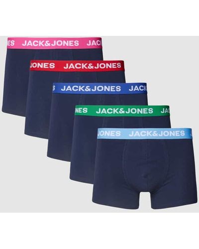 Jack & Jones Trunks mit elastischem Logo-Bund im 5er-Pack Modell 'NORMAN' - Blau