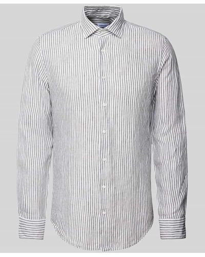Seidensticker Slim Fit Business-Hemd aus Leinen mit Streifenmuster - Grau