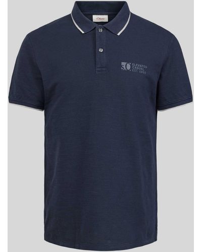 S.oliver Regular Fit Poloshirt Met Labelprint - Blauw