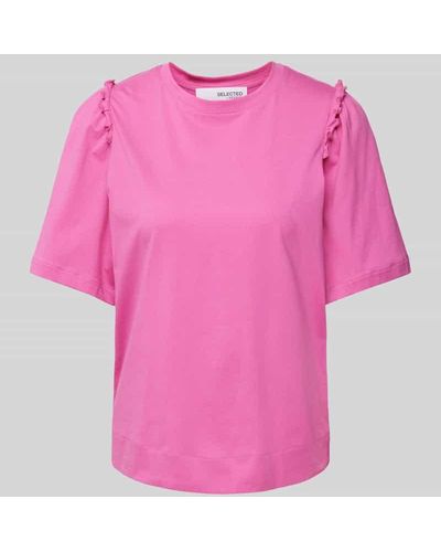 SELECTED T-Shirt in unifarbenem Design Modell 'PENELOPE' - Pink