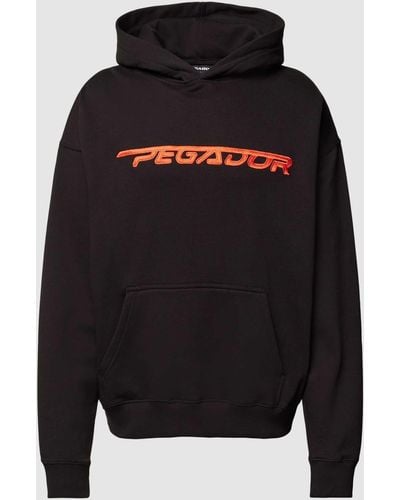 PEGADOR Oversized Hoodie mit Label-Stitching Modell 'MANOR' - Schwarz