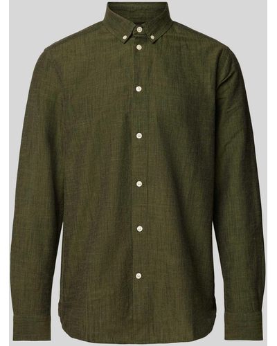 Knowledge Cotton Regular Fit Freizeithemd mit Button-Down-Kragen - Grün