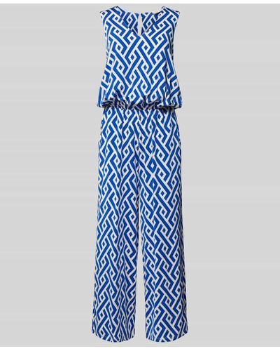 Milano Italy Jumpsuit mit Allover-Muster Modell 'Sleeveless' - Blau